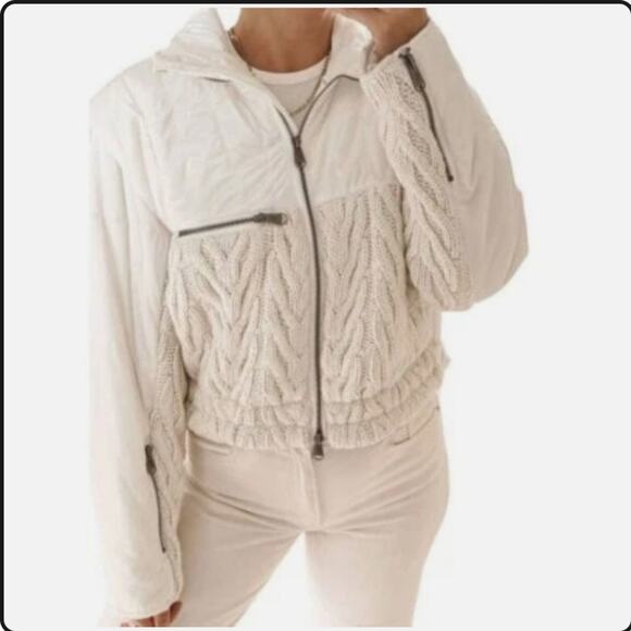 Free People Jackets & Blazers - Free People Off White Cable Knit Puffer Jacket Zip up Size L